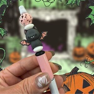 Cute Bat Themed Beadable Pen with Pink and Black Accents